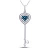 Image 1 : Blue Color Enhanced Diamond Key Love Pendant 1/10 Cttw 10kt White Gold