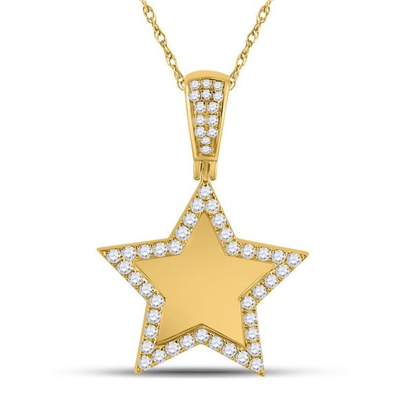 Mens Diamond Picture Memory Star Charm Pendant 7/8 Cttw 10kt Yellow Gold