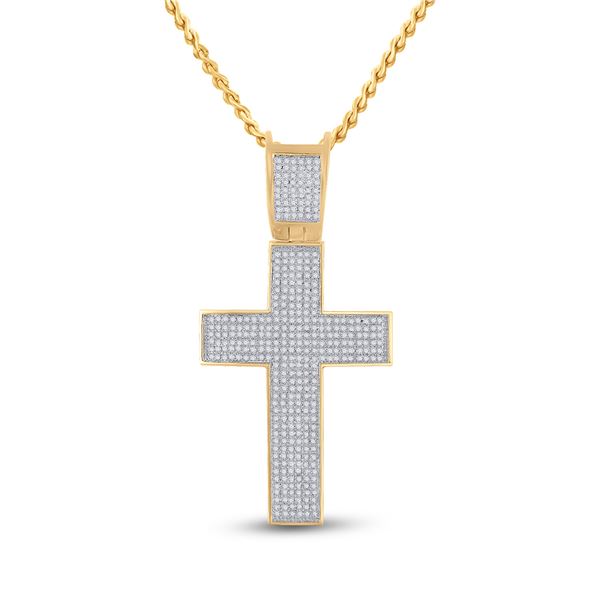Mens Diamond Cross Charm Pendant 1 Cttw 10kt Yellow Gold
