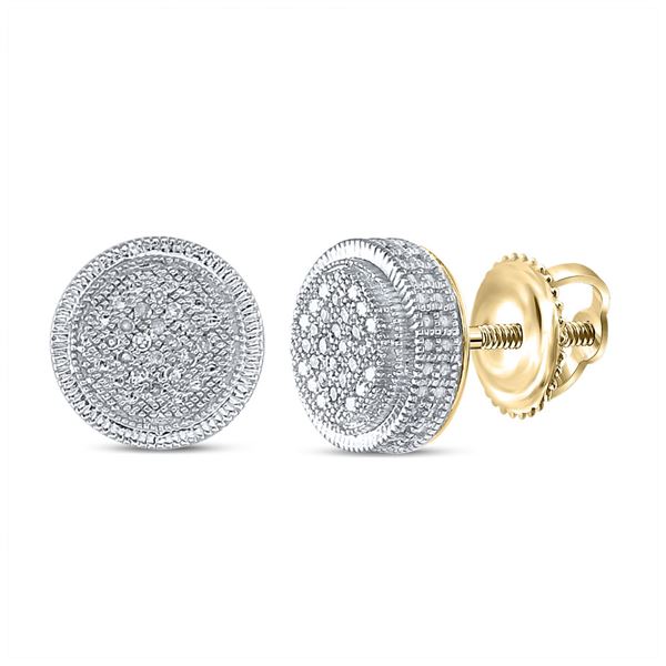 Sterling Silver Mens Diamond Disk Circle Cluster Earrings 1/10 Cttw Sterling Silver