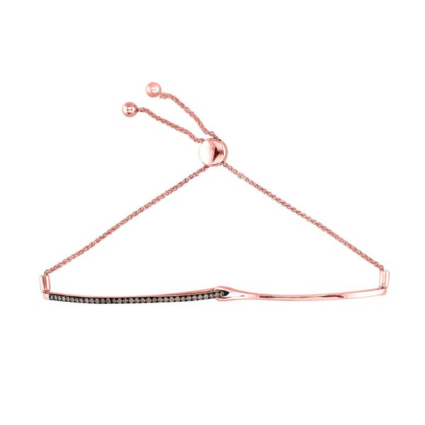 Brown Diamond Bar Bolo Bracelet 1/3 Cttw 14kt Rose Gold