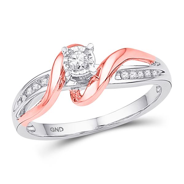 Diamond Solitaire Bridal Wedding Engagement Ring 1/8 Cttw 10kt White & Rose-tone Gold