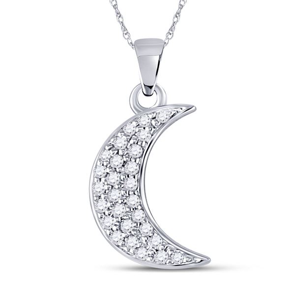 Diamond Crescent Moon Fashion Pendant 1/8 Cttw 10kt White Gold
