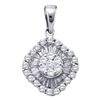 Image 1 : Diamond Framed Square Cluster Pendant 3/4 Cttw 14kt White Gold