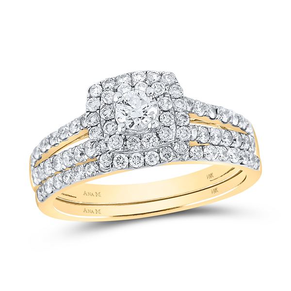 Diamond Halo Bridal Wedding Ring Band Set 1 Cttw 14kt Yellow Gold