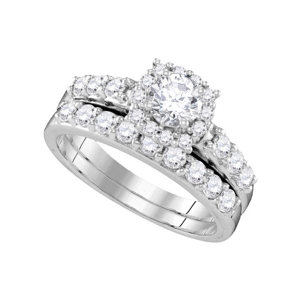 Diamond Halo Bridal Wedding Ring Band Set 1-1/2 Cttw 14k White Gold