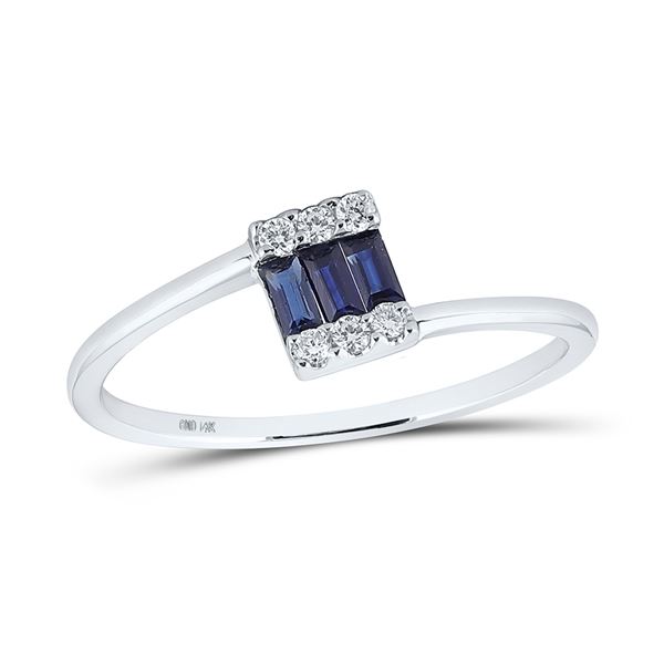 Baguette Blue Sapphire Fashion Ring 1/4 Cttw 14kt White Gold