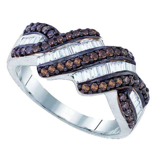 Brown Diamond Stripe Band Ring 3/4 Cttw Sterling Silver