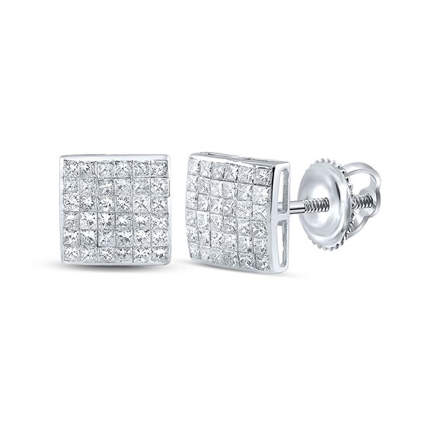 Princess Diamond Square Earrings 1-1/2 Cttw 14kt White Gold