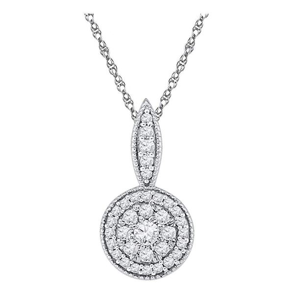 Diamond Circle Frame Flower Cluster Pendant 1/3 Cttw 10kt White Gold