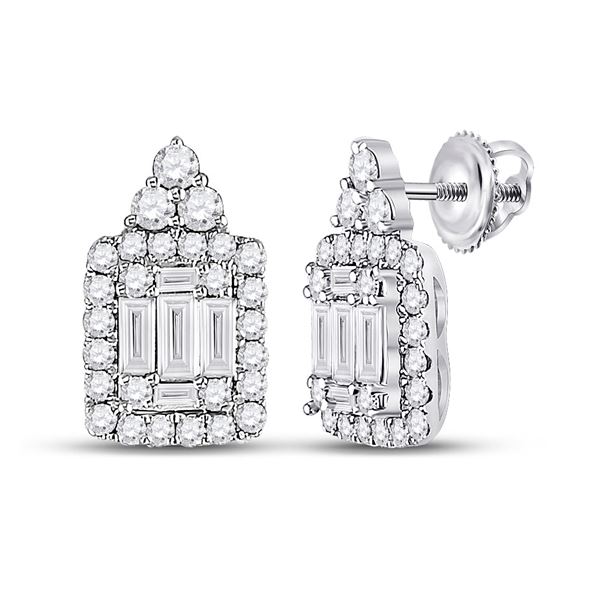 Baguette Diamond Cluster Earrings 1/2 Cttw 14kt White Gold