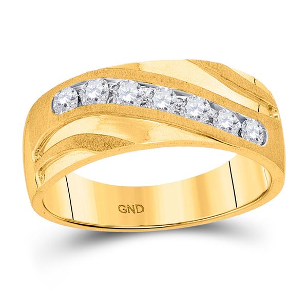 Mens Diamond Single Row Wedding Band Ring 1/2 Cttw 10kt Yellow Gold