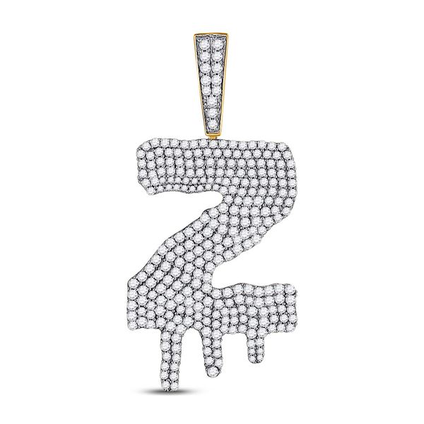 Mens Diamond Dripping Z Letter Charm Pendant 2-7/8 Cttw 10kt Yellow Gold