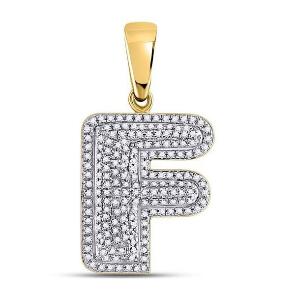 Mens Diamond Letter F Bubble Initial Charm Pendant 1/2 Cttw 10kt Yellow Gold