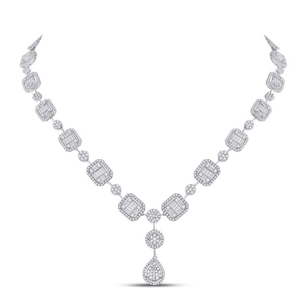 Baguette Diamond Luxury Dangle Necklace 6-5/8 Cttw 14kt White Gold