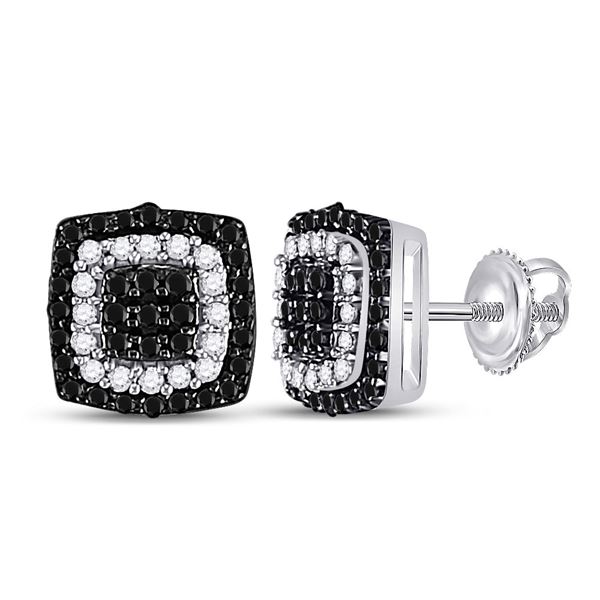Black Color Enhanced Diamond Square Cluster Earrings 1/5 Cttw 10kt White Gold