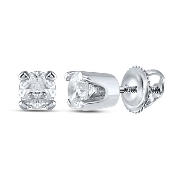 Infant Girls Diamond Solitaire Earrings 1/20 Cttw 14kt White Gold