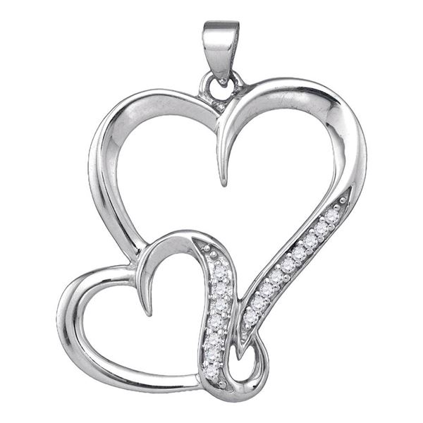 Diamond Double Heart Pendant 1/10 Cttw Sterling Silver