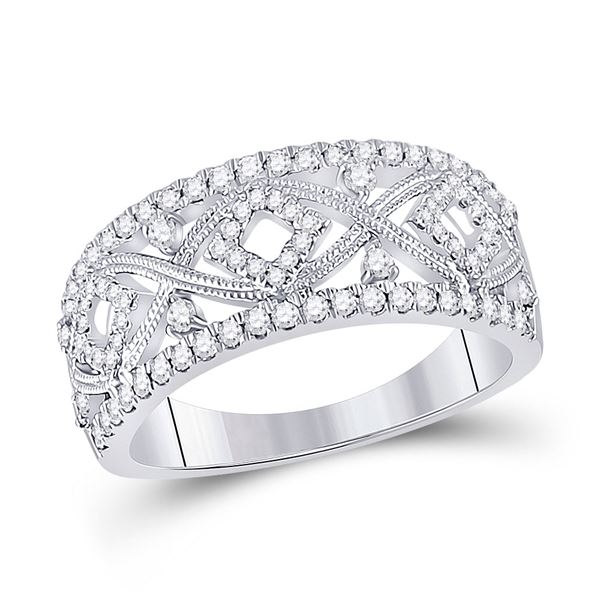 Diamond Filigree Geometric Band Ring 1/2 Cttw 14kt White Gold