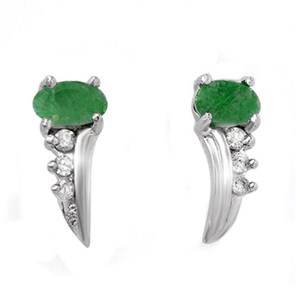 0.60 ctw Emerald & Diamond Earrings 10k White Gold - REF-12W3H