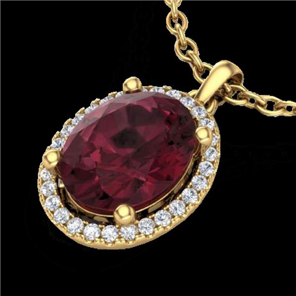 2.50 ctw Garnet & Micro Pave VS/SI Diamond Necklace 18k Yellow Gold - REF-33Y8X