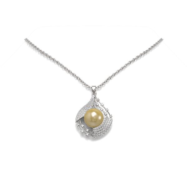 1.15 ctw Diamond & Pearl Necklace 18K White Gold - REF-164G8W
