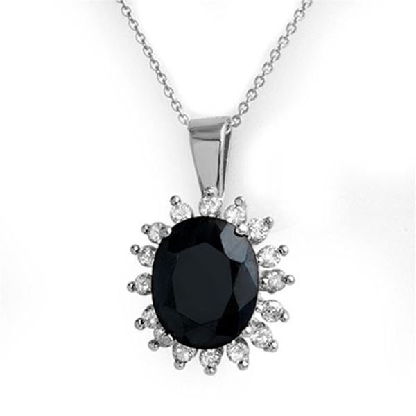 5.20 ctw Blue Sapphire & Diamond Pendant 14k White Gold - REF-87F3M