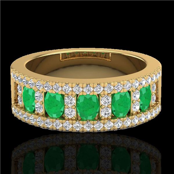 2.34 ctw Emerald & Micro Pave VS/SI Diamond Designer Ring 10k Yellow Gold - REF-55W2H