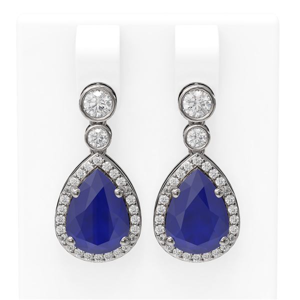 3.1 ctw Sapphire & Diamond Earrings 18K White Gold - REF-134M2G