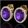 Image 1 : 5.50 ctw Amethyst & Micro VS/SI Diamond Halo Earrings 18k Yellow Gold - REF-49K2Y
