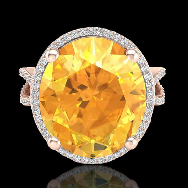 10 ctw Citrine & Micro Pave VS/SI Diamond Ring 14k Rose Gold - REF-55X2A
