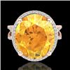 Image 1 : 10 ctw Citrine & Micro Pave VS/SI Diamond Ring 14k Rose Gold - REF-55X2A