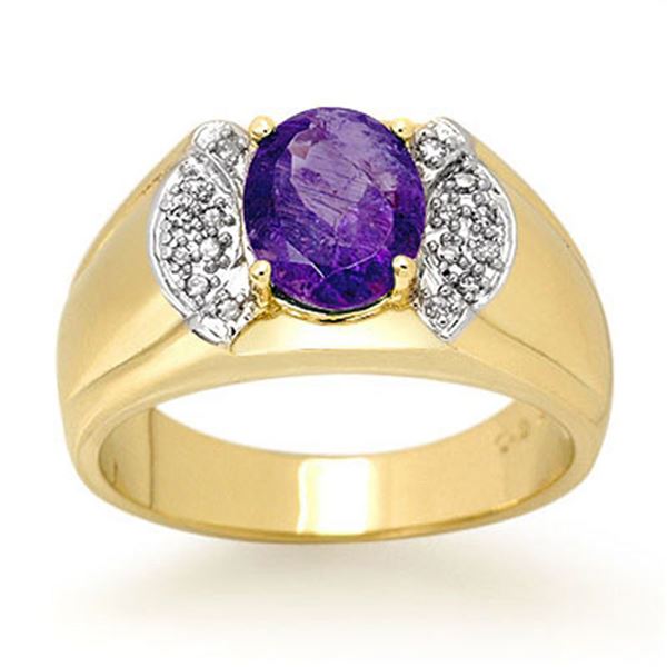 2.65 ctw Tanzanite & Diamond Men's Ring 10k Yellow Gold - REF-54W5H