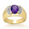 Image 1 : 2.65 ctw Tanzanite & Diamond Men's Ring 10k Yellow Gold - REF-54W5H