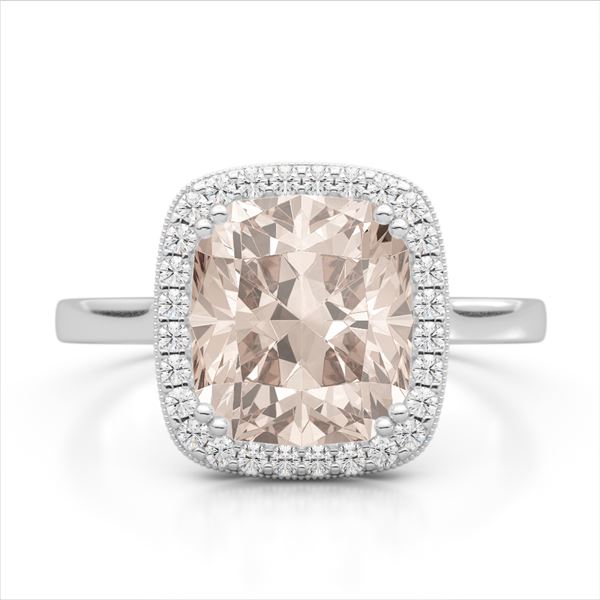 3 ctw Morganite & Micro Pave VS/SI Diamond Halo Ring 18k White Gold - REF-55N8F