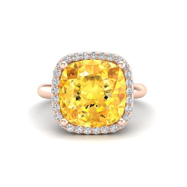 6 ctw Citrine & Micro Pave Halo VS/SI Diamond Ring 14k Rose Gold - REF-36G6W