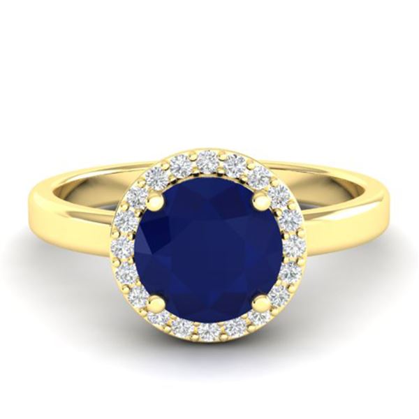 2 ctw Sapphire & Halo VS/SI Diamond Micro Pave Ring 18k Yellow Gold - REF-39F5M