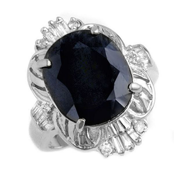 8.07 ctw Blue Sapphire & Diamond Ring 14k White Gold - REF-81H8R