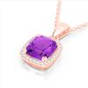 Image 1 : 3 ctw Amethyst & Micro VS/SI Diamond Pave Necklace 14k Rose Gold - REF-39G5W