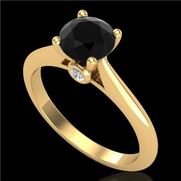 1.08 ctw Fancy Black Diamond Engagment Art Deco Ring 18k Yellow Gold - REF-43G6W