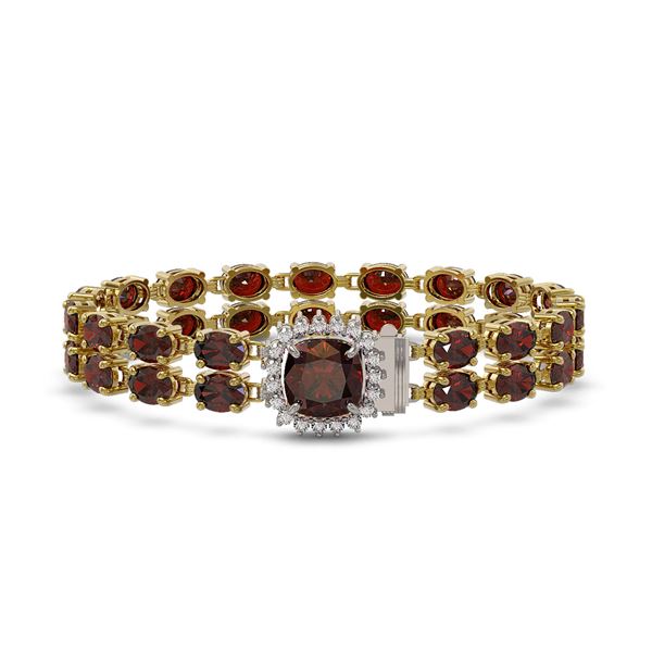 14.98 ctw Garnet & Diamond Bracelet 14K Yellow Gold - REF-178N2F