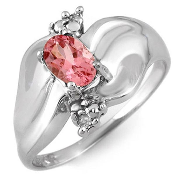 0.54 ctw Pink Tourmaline & Diamond Ring 10k White Gold - REF-18F2M
