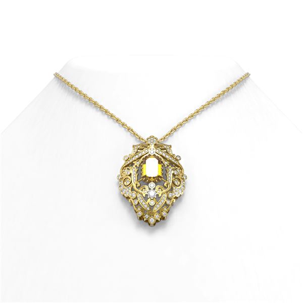 6.05 ctw Canary Citrine & Diamond Necklace 18K Yellow Gold - REF-213F8M