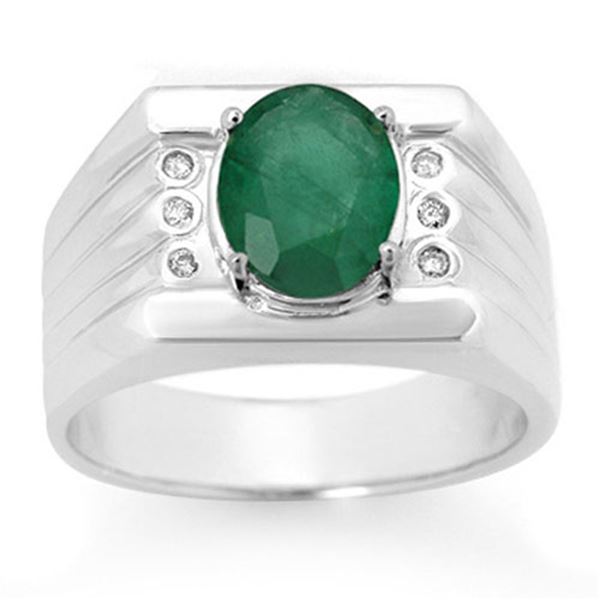 2.06 ctw Emerald & Diamond Men's Ring 10k White Gold - REF-40A9N
