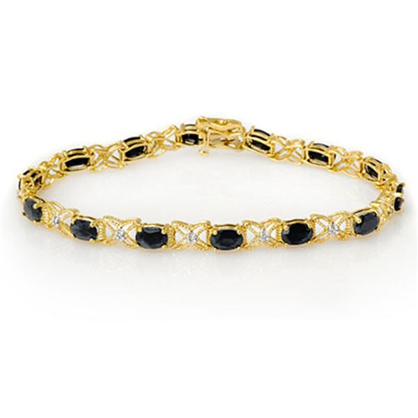 10.81 ctw Blue Sapphire & Diamond Bracelet 14k Yellow Gold - REF-109N3F