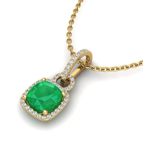 3 ctw Emerald & Micro VS/SI Diamond Certified Necklace 18k Yellow Gold - REF-55H2R