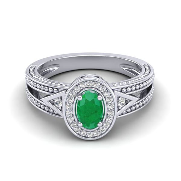 0.83 ctw Emerald & VS/SI Diamond Halo Fashion Ring 10k White Gold - REF-21H8R