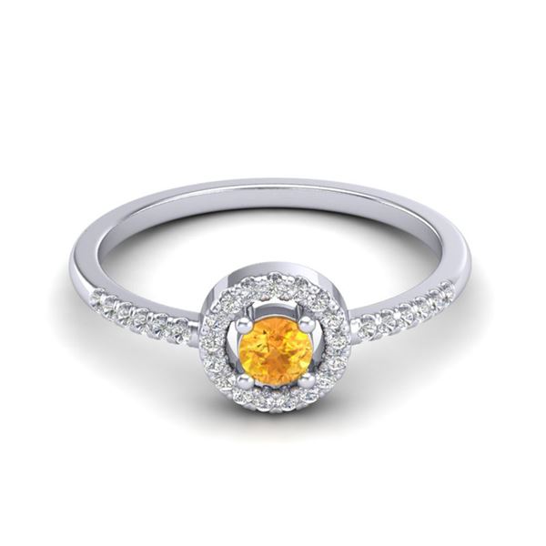 0.50 ctw Citrine & Micro Pave VS/SI Diamond Ring Halo 18k White Gold - REF-27M3G