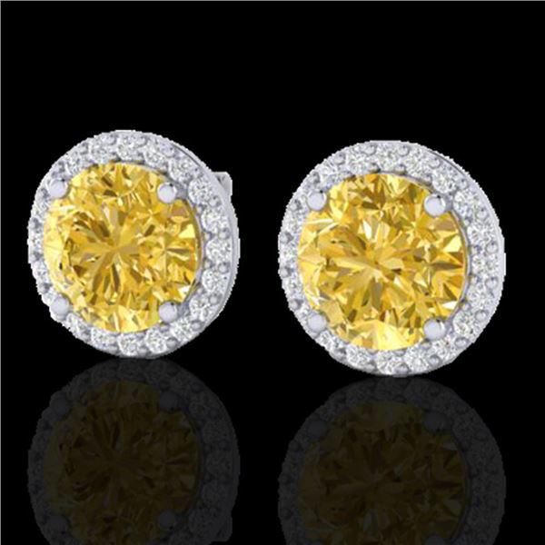 4 ctw Citrine & Halo VS/SI Diamond Micro Pave Earrings 18k White Gold - REF-49F3M