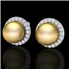 Image 1 : 0.50 ctw Micro Pave Diamond & Golden Pearl Earrings 18k White Gold - REF-46N5F